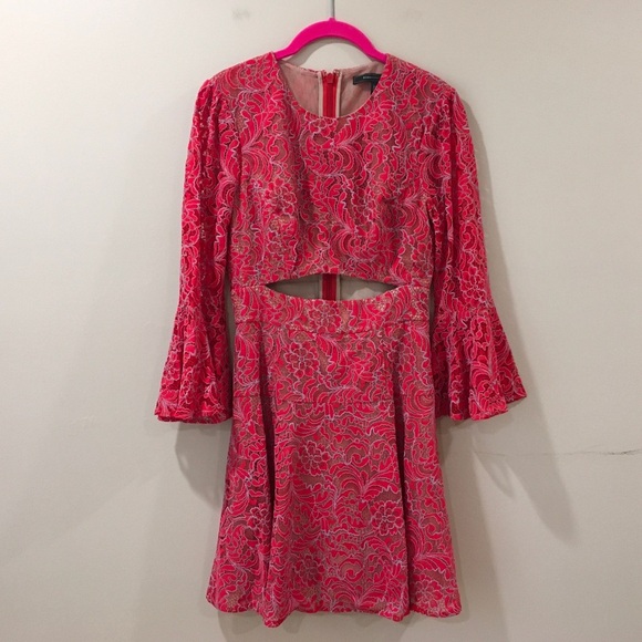 BCBGMAXAZRIA BCBG Marybeth Lace Overlay Cut-Out Fit&flare Dress red Size 2 - Picture 5 of 11